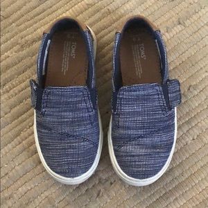Navy Striped Chambray Tiny TOMS Luca Slip Ons